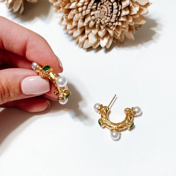 Pearl hoop earrings M292 - Picture 3 of 5